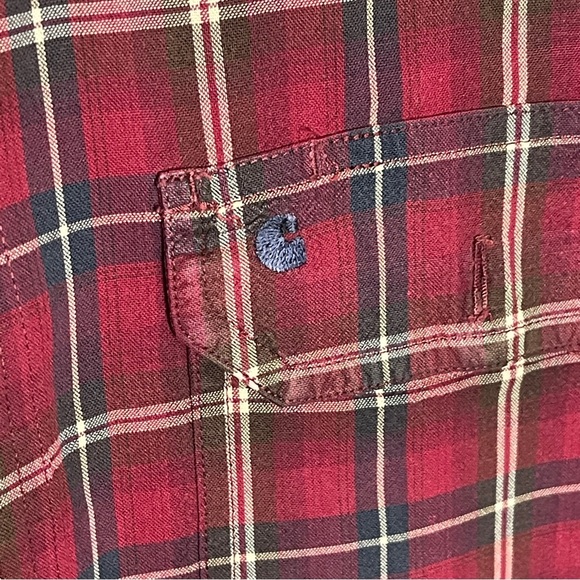 Carhartt Red Plaid Button Down Shirt Size Medium Relaxed Fit Cotton 2 Pocket - Picture 3 of 13